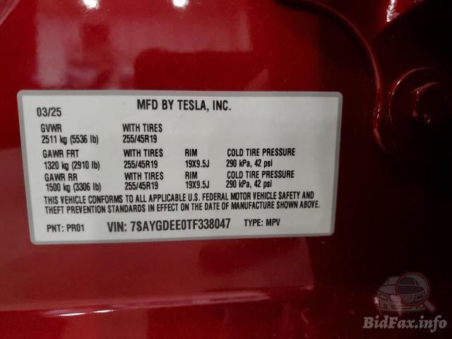 Tesla Model Y 2025 VIN 7SAYGDEE0TF338047 фото оголошення 32 з 55