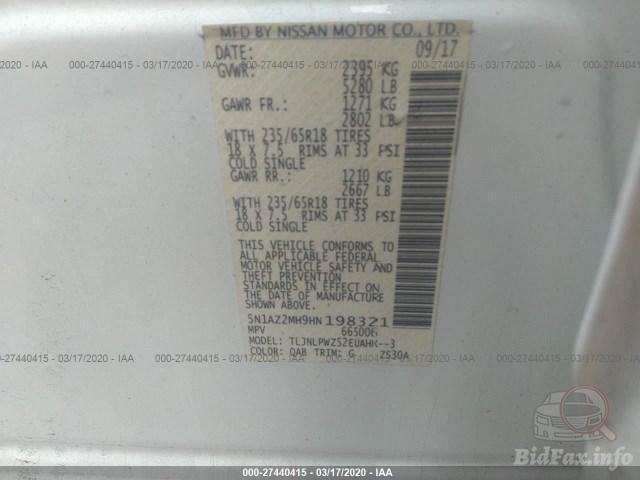 Nissan Murano 2017 VIN 5N1AZ2MH9HN198321 фото оголошення 20 з 57
