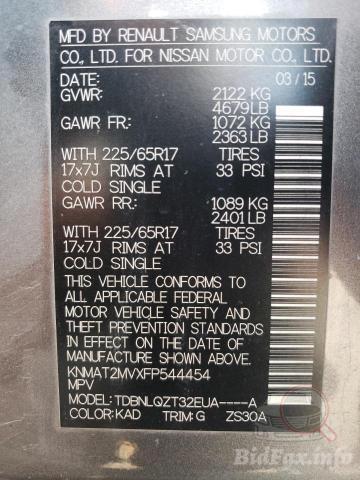 Nissan Rogue 2015 VIN KNMAT2MVXFP544454 фото оголошення 36 з 65