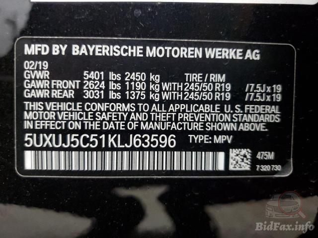 BMW X4 2019 VIN 5UXUJ5C51KLJ63596 фото оголошення 41 з 81