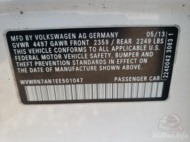 Volkswagen CC / Passat CC 2013 VIN WVWRN7AN1EE501047 фото оголошення 39 з 68