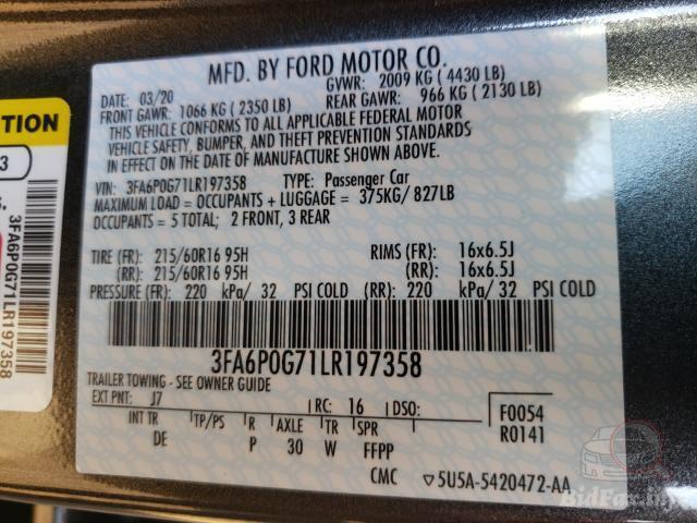 Ford Fusion 2020 VIN 3FA6P0G71LR197358 фото оголошення 44 з 73