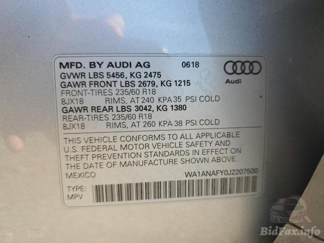 Audi Q5 2018 VIN WA1ANAFY0J2207500 фото оголошення 55 з 82