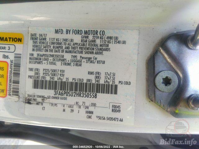 Ford Fusion 2017 VIN 3FA6P0SU2HR350558 фото оголошення 35 з 73
