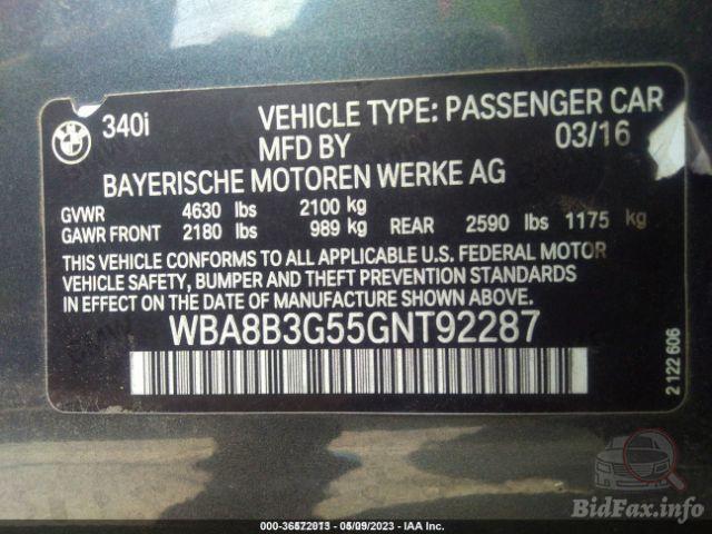 BMW 3 Series 2016 VIN WBA8B3G55GNT92287 фото оголошення 9 з 43
