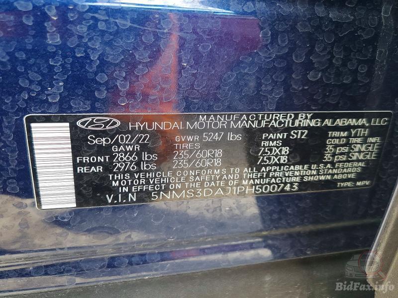 Hyundai Santa FE 2022 VIN 5NMS3DAJ1PH500743 фото оголошення 26 з 53