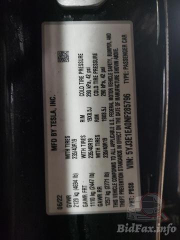 Tesla Model 3 2022 VIN 5YJ3E1EA0NF285796 фото оголошення 34 з 50