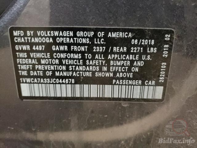 Volkswagen Passat 2018 VIN 1VWCA7A33JC044678 фото оголошення 52 з 79