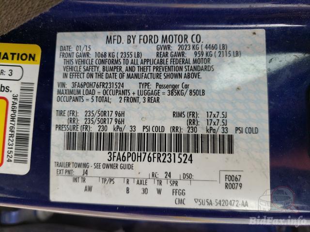 FORD FUSION 2015 VIN 3FA6P0H76FR231524 фото оголошення 31 з 69