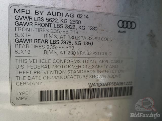 Audi Q5 2014 VIN WA1DGAFP5EA091222 фото оголошення 41 з 71