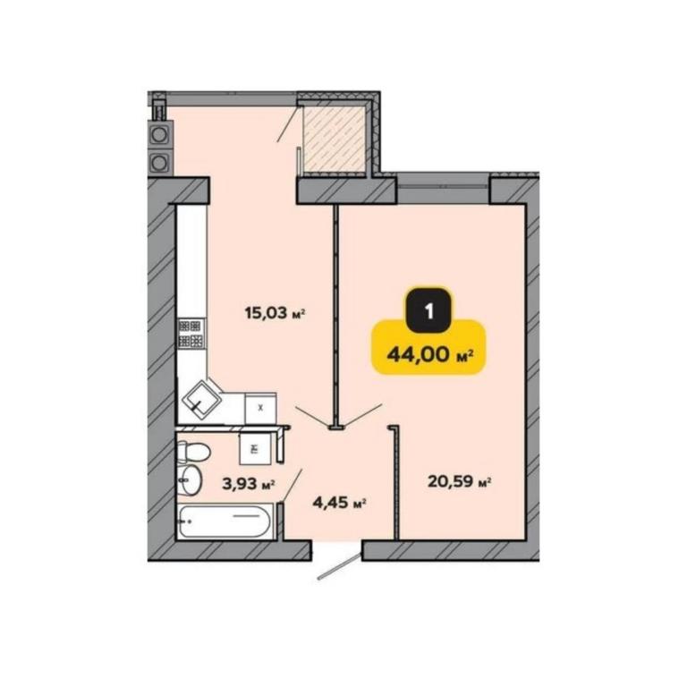 Продается 1-комнатная квартира 44 кв. м в Хмельницком, ул. Каменецкая, 6/1 -А