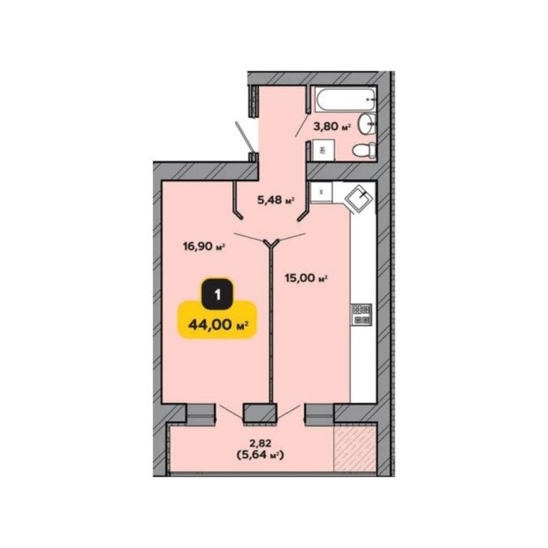 Продается 1-комнатная квартира 44 кв. м в Хмельницком, ул. Институтская, 6/1 -А