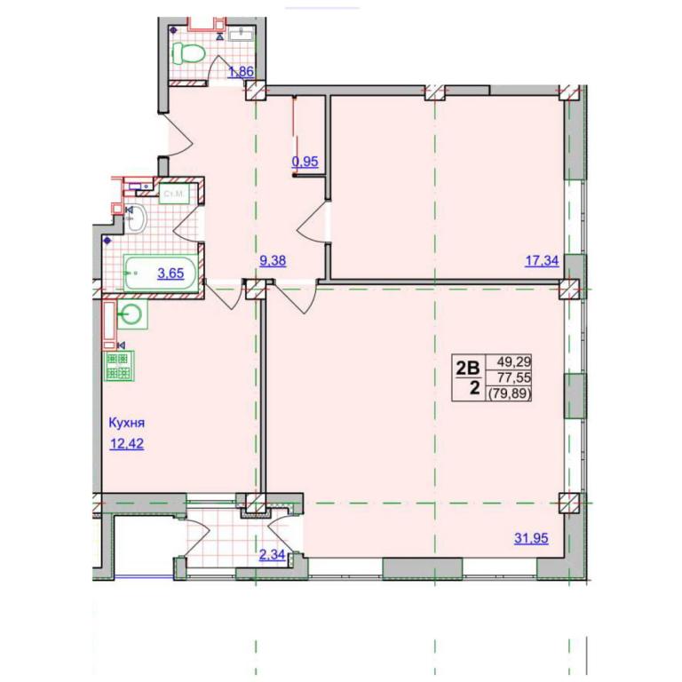 Продается 2-комнатная квартира 79.89 кв. м в Харькове, ул. Оренбургская, 9