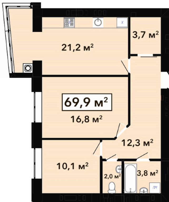 Продается 2-комнатная квартира 69 кв. м в Хмельницком, ул. Довженко, 4