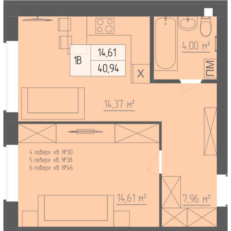 Продается 1-комнатная квартира 40.94 кв. м в Ровно, ул. Григория Сковороды, 4