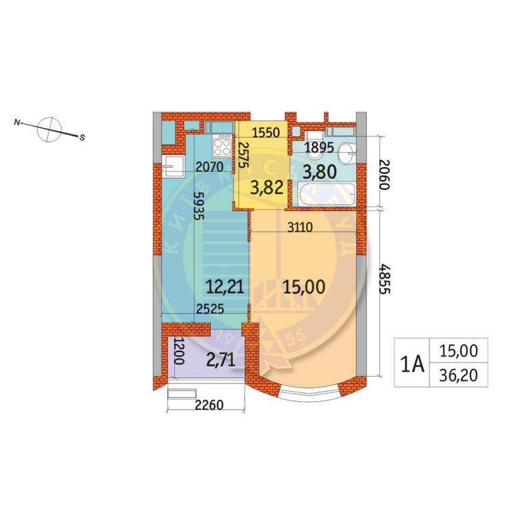 Продается 1-комнатная квартира 36.21 кв. м в Киеве, ул. Евстафия Дашкевича, 20