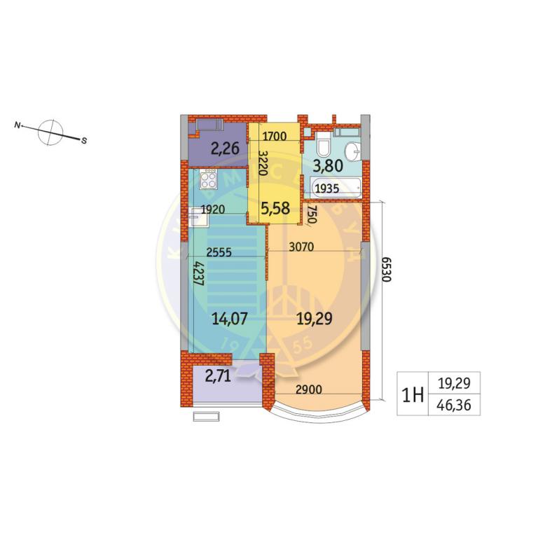 Продается 1-комнатная квартира 46.36 кв. м в Киеве, ул. Евстафия Дашкевича, 20