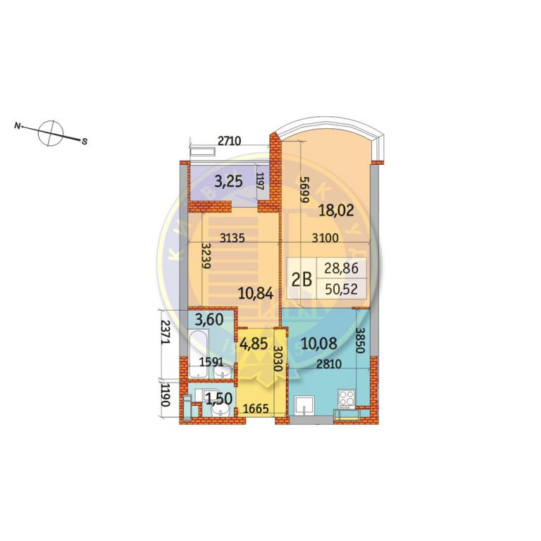 Продается 2-комнатная квартира 50.52 кв. м в Киеве, ул. Евстафия Дашкевича, 20