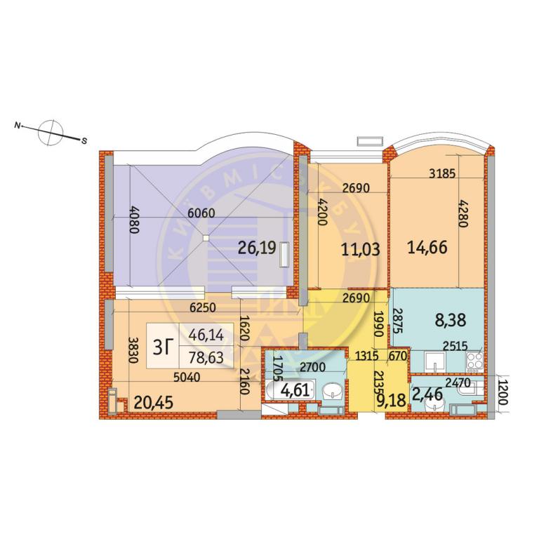 Продается 3-комнатная квартира 78.63 кв. м в Киеве, ул. Евстафия Дашкевича, 20