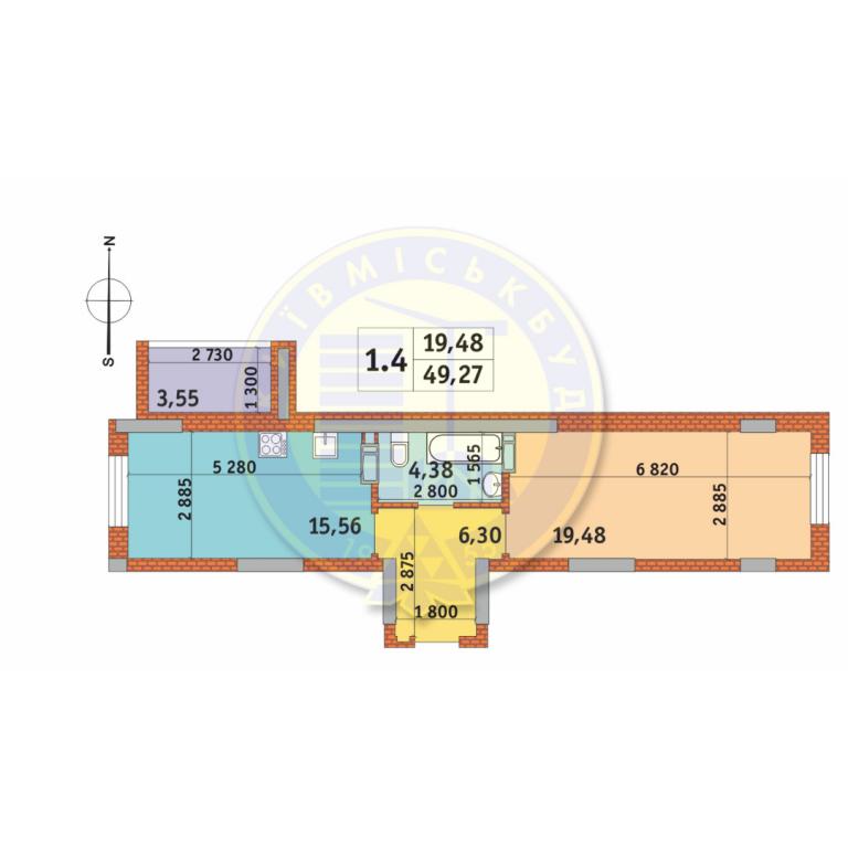 Продається 1-кімнатна квартира 49.27 кв. м у Києві, вул. Бориспільська, 18-26