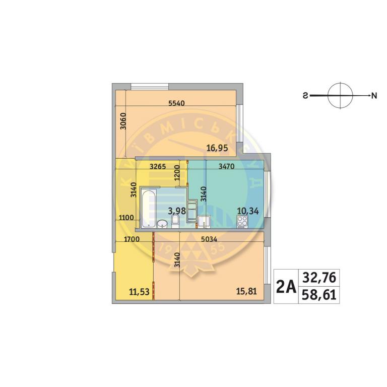 Продается 2-комнатная квартира 58.61 кв. м в Киеве, ул. Милославская, 16 - фото 1