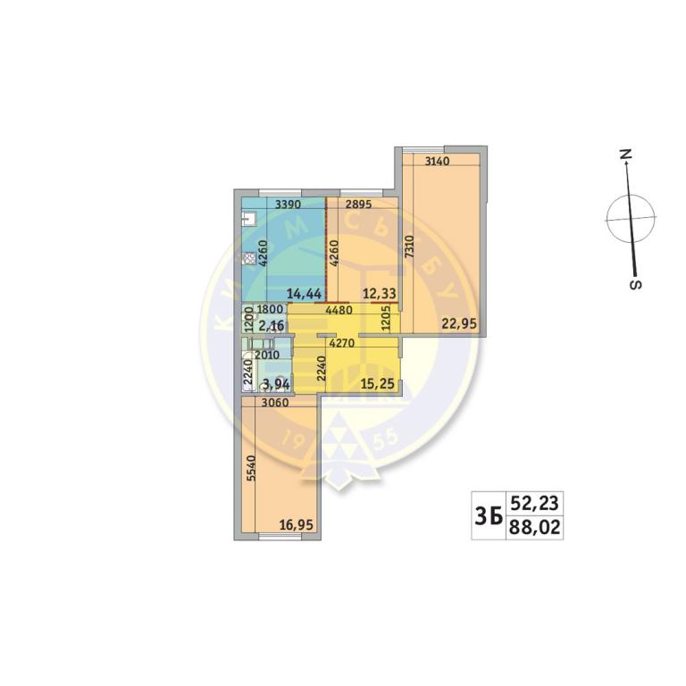 Продается 3-комнатная квартира 88.02 кв. м в Киеве, ул. Милославская, 16