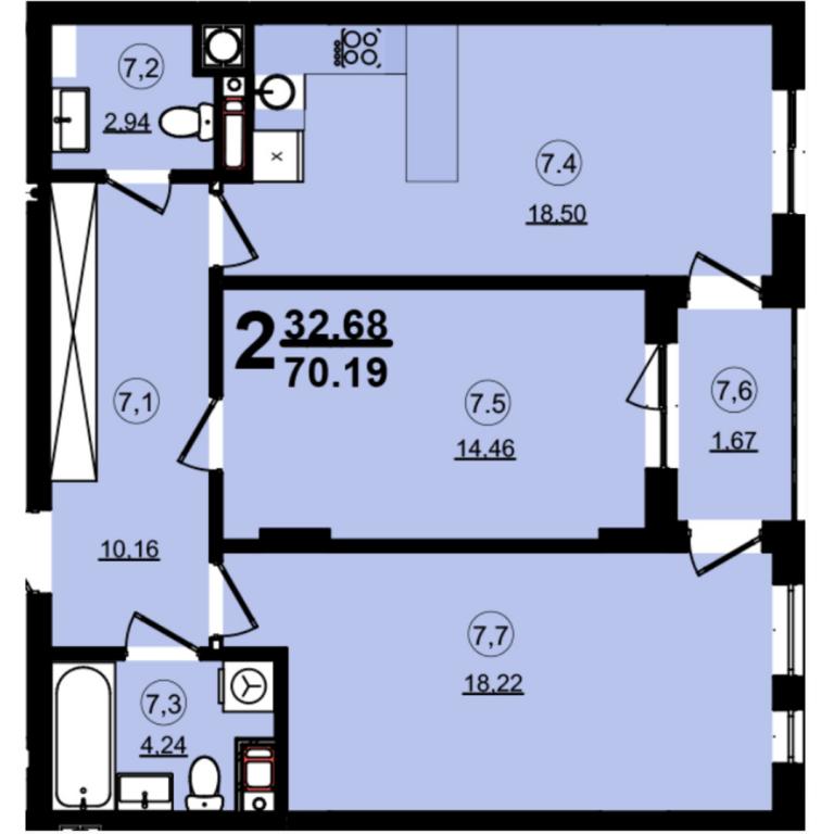 Продается 2-комнатная квартира 70.19 кв. м в Львове, ул. Мечникова, 16 - фото 1