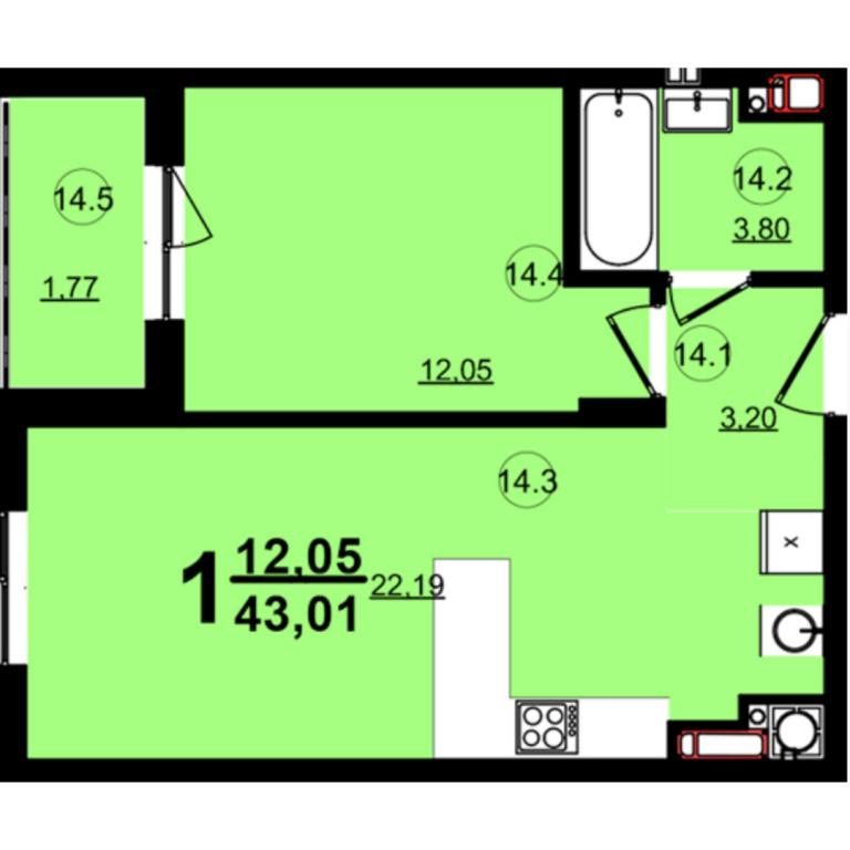 Продается 1-комнатная квартира 43.02 кв. м в Львове, цена: 122607 $