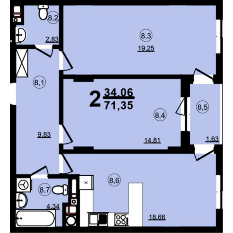 Продается 2-комнатная квартира 71.35 кв. м в Львове, цена: 192645 $