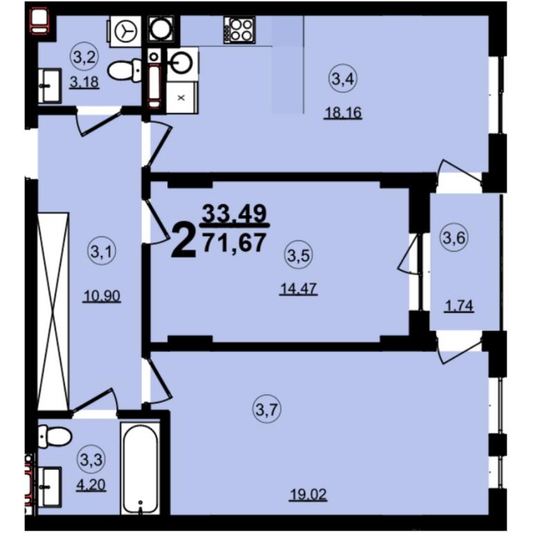 Продается 2-комнатная квартира 71.67 кв. м в Львове, ул. Мечникова, 16 - фото 1