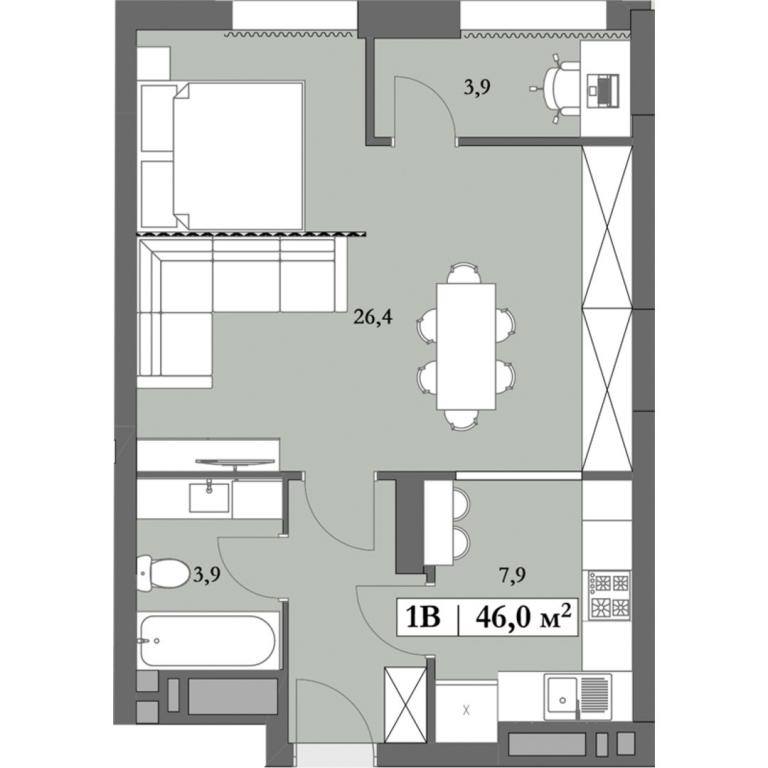 Продается 1-комнатная квартира 47.9 кв. м в Днепре, цена: 57480 $