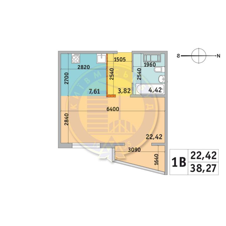 Продается 1-комнатная квартира 38.27 кв. м в Киеве, ул. Милославская, 16 - фото 1