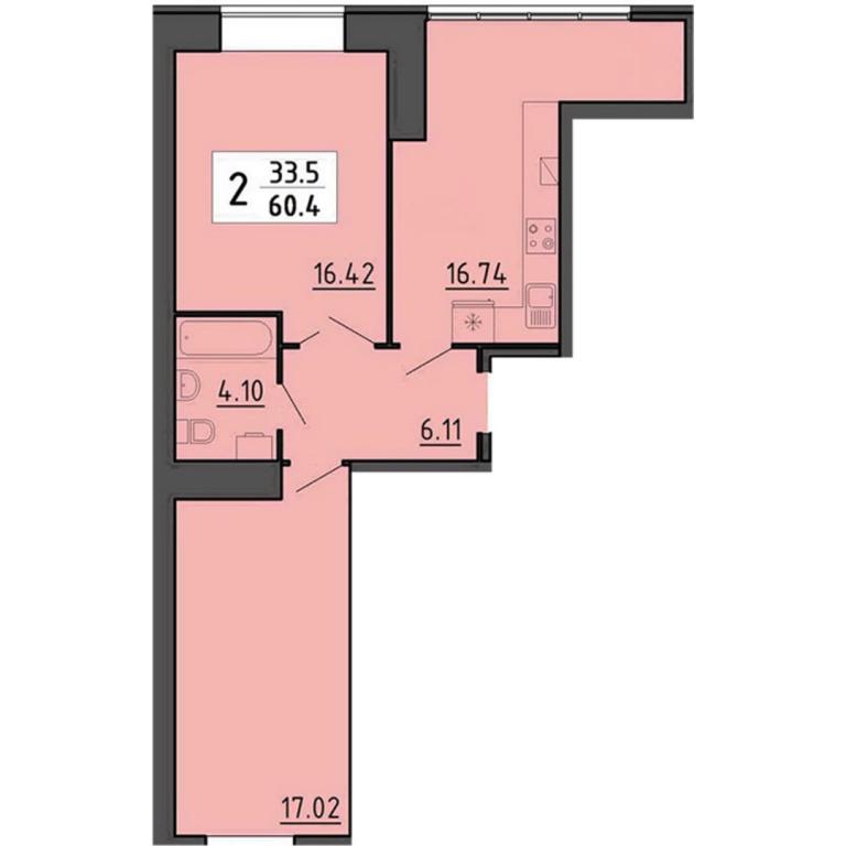 2-комнатная квартира 60.4 кв. м в Тернополе