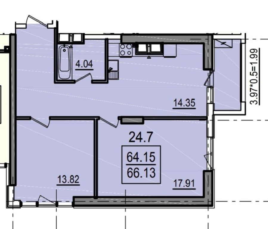 Продається 2-кімнатна квартира 66.13 кв. м у Одесі, цена: 64477 $