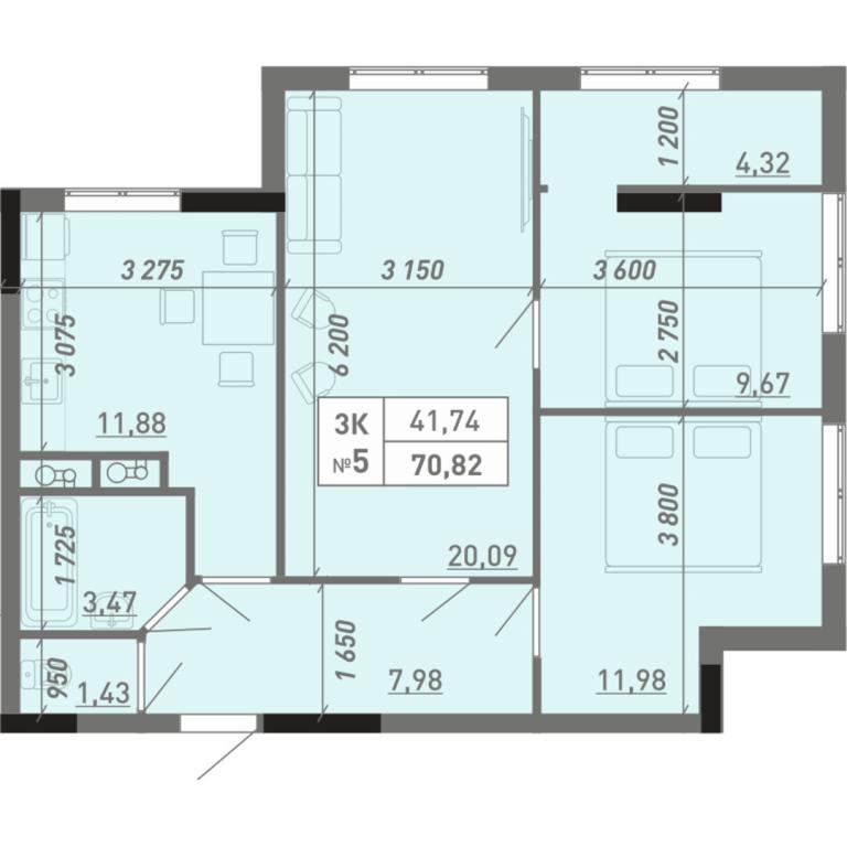 Продается 3-комнатная квартира 70.82 кв. м в Одессе, ул. Академика Вильямса, 95/3