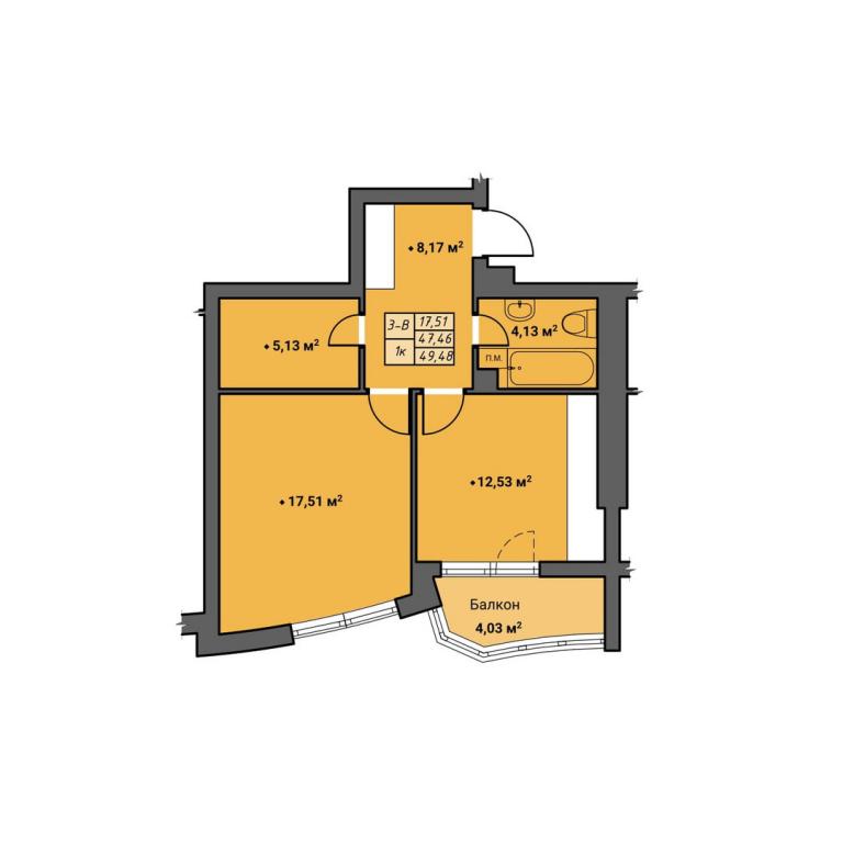 Продается 1-комнатная квартира 49.39 кв. м в Ровно - фото 1