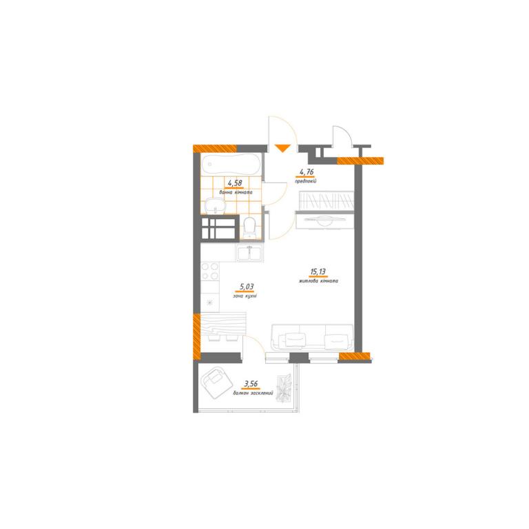 Продается 1-комнатная квартира 33.06 кв. м в Киеве, ул. Победы, 67 - фото 1