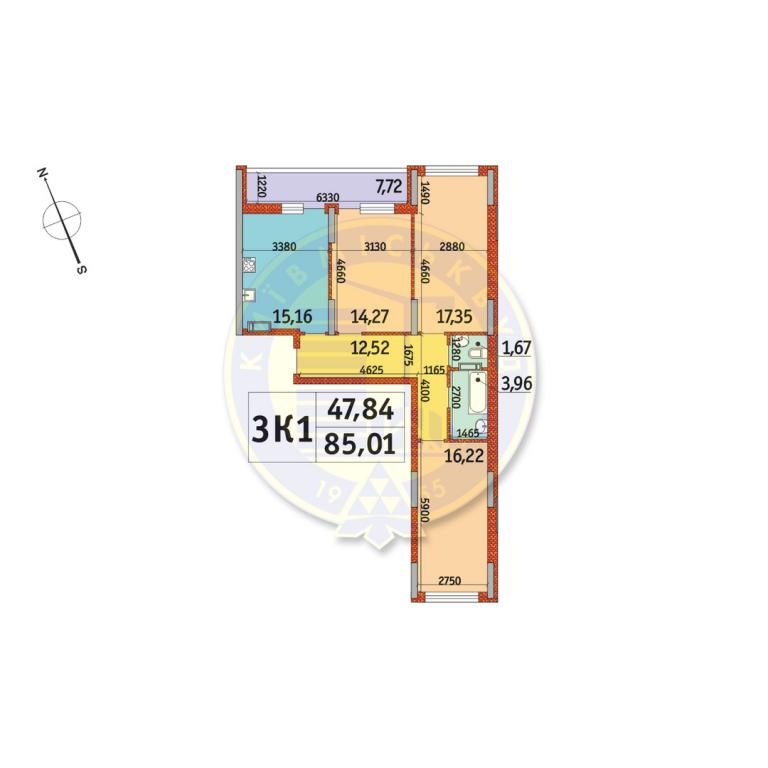 Продається 3-кімнатна квартира 85.01 кв. м у Києві, просп. Відрадний, 93/2