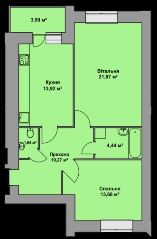 2-комнатная квартира 69.7 кв. м в Тернополе, ул. Довженко Александра