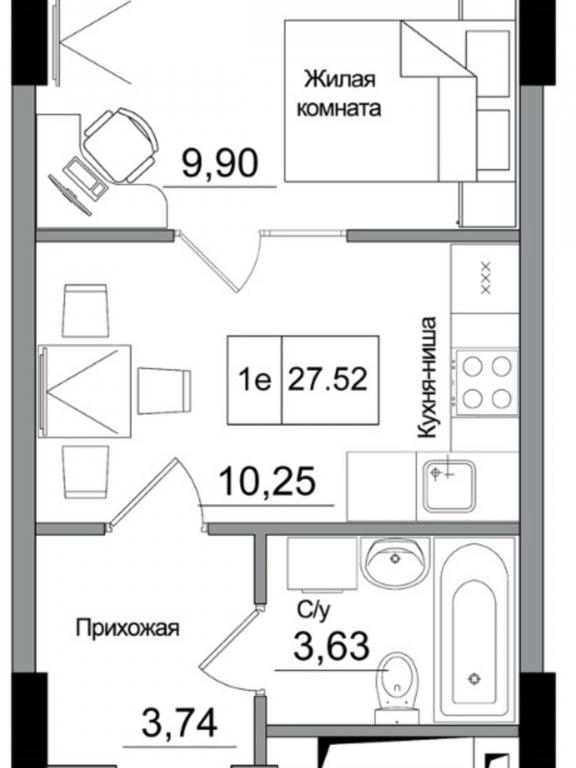 Продається 1-кімнатна квартира 27.52 кв. м у Одесі, вул. Спрейса