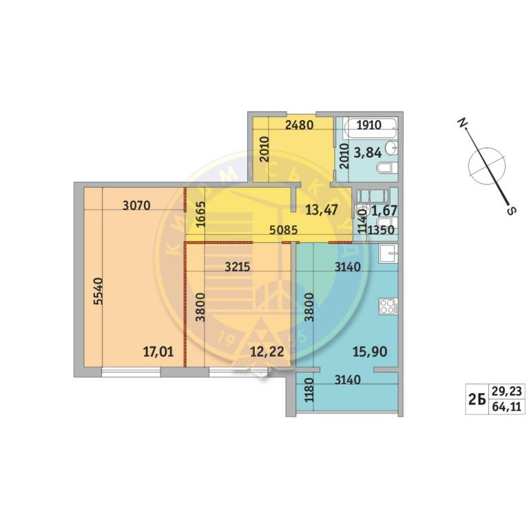 Продается 2-комнатная квартира 64.11 кв. м в Киеве, ул. Бориспольская, 18-26