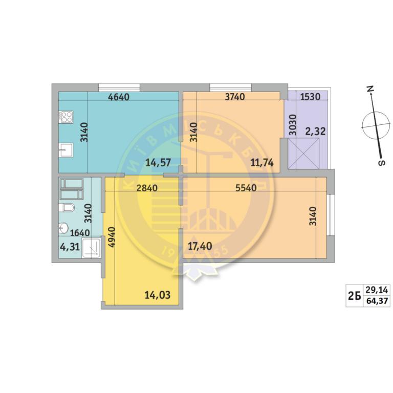 Продается 2-комнатная квартира 64.37 кв. м в Киеве, ул. Бориспольская, 18-26