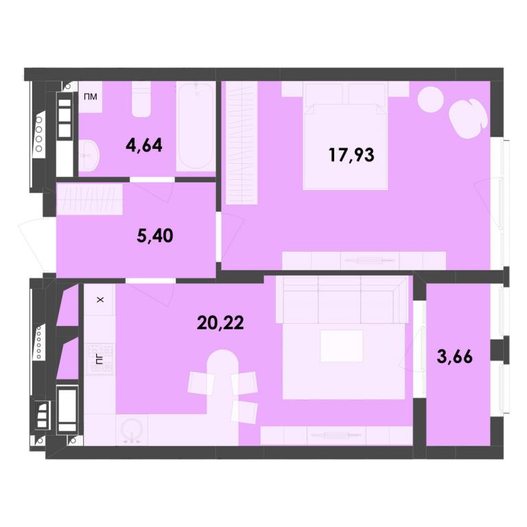 Продается 1-комнатная квартира 51.85 кв. м в Житомире, цена: 42517 $