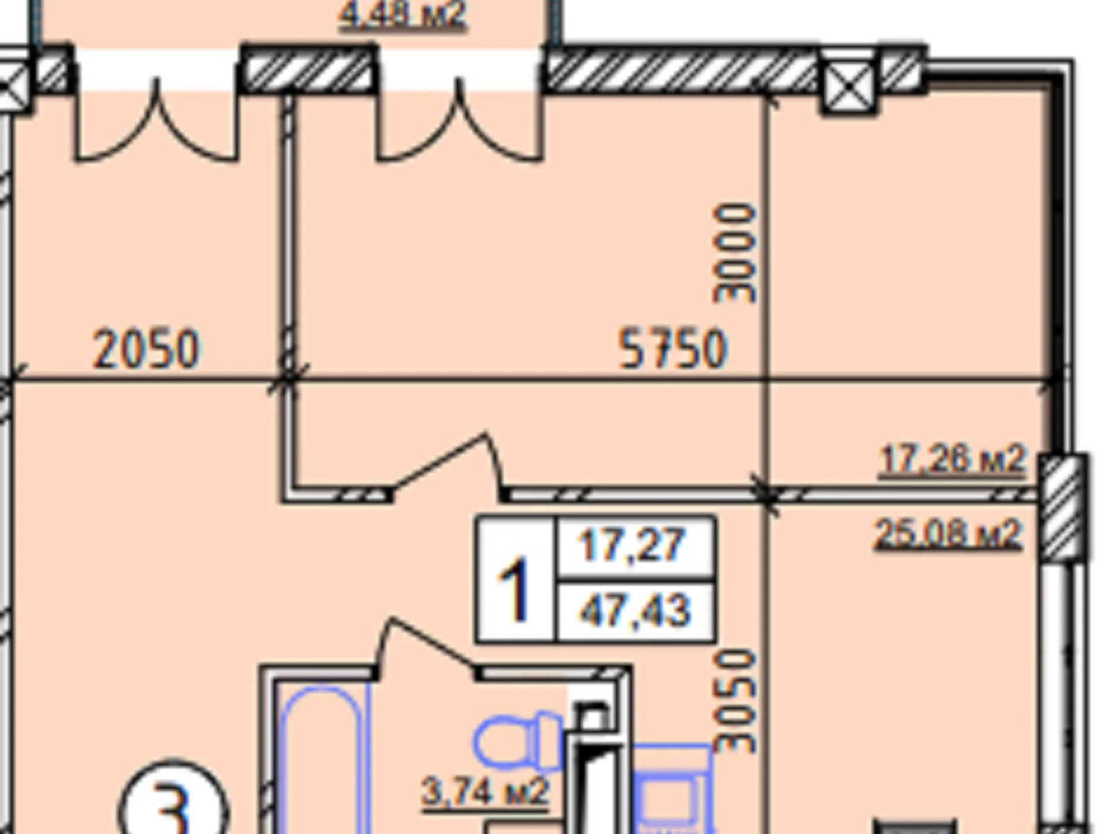 Продается 2-комнатная квартира 47.43 кв. м в Одессе, ул. Неделина - фото 1