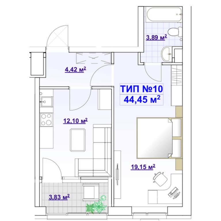 Продается 1-комнатная квартира 44.6 кв. м в Днепре