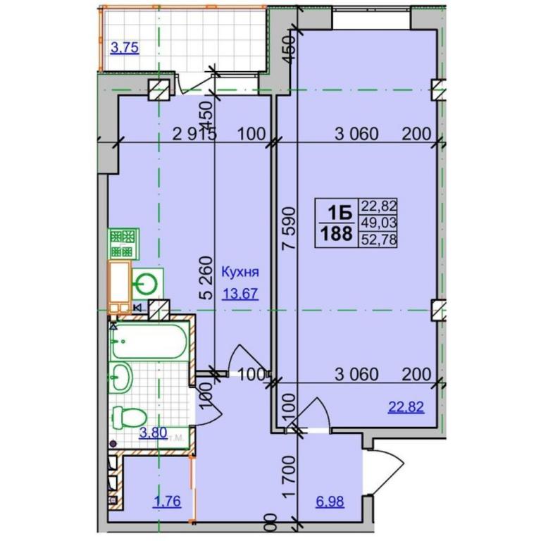 Продается 1-комнатная квартира 52.78 кв. м в Харькове, ул. Оренбургская, 9