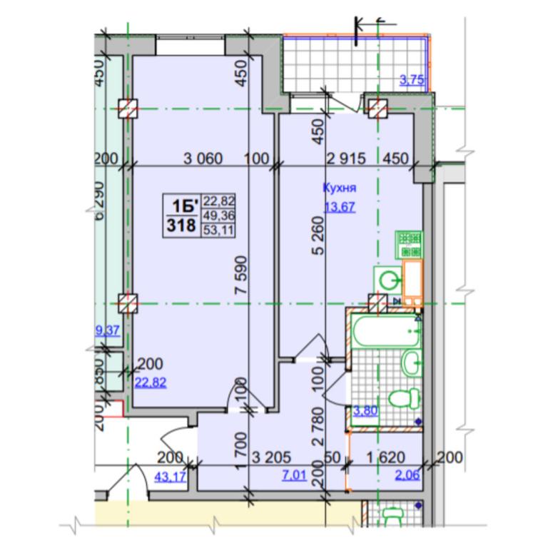 Продается 1-комнатная квартира 53.11 кв. м в Харькове, ул. Оренбургская, 9