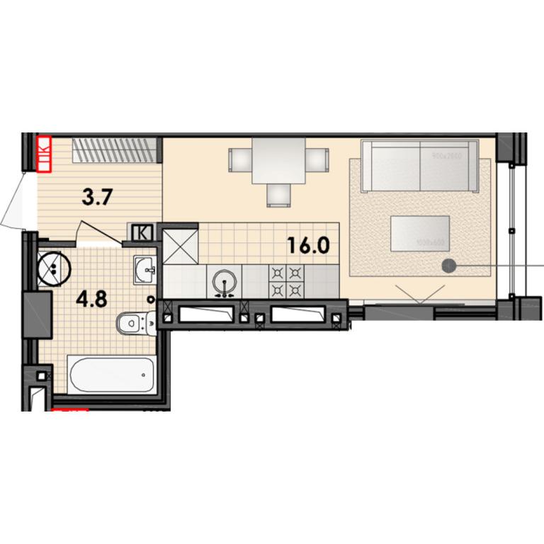 Продается 1-комнатная квартира 24.4 кв. м в Днепре, ул. Исполкомовская, 21-23