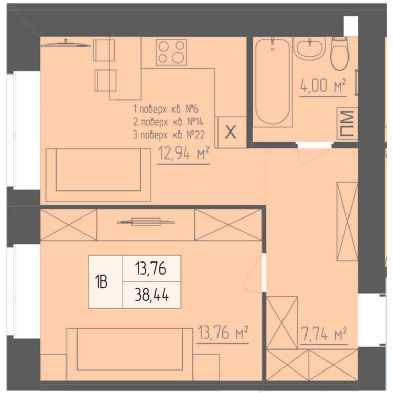 Продается 1-комнатная квартира 38.44 кв. м в Ровно, ул. Григория Сковороды, 4