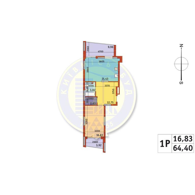 Продається 1-кімнатна квартира 64.4 кв. м у Києві, вул. Богатирська, 32